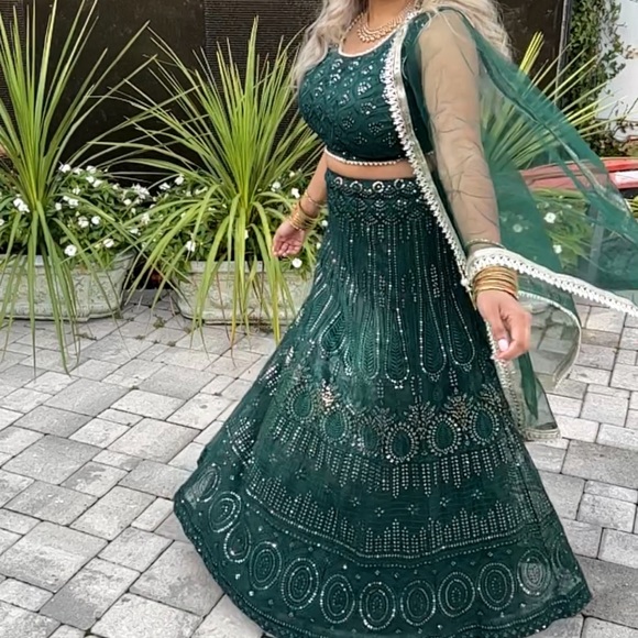 Beautiful Green, Gold Sequin Lehenga - Picture 4 of 5